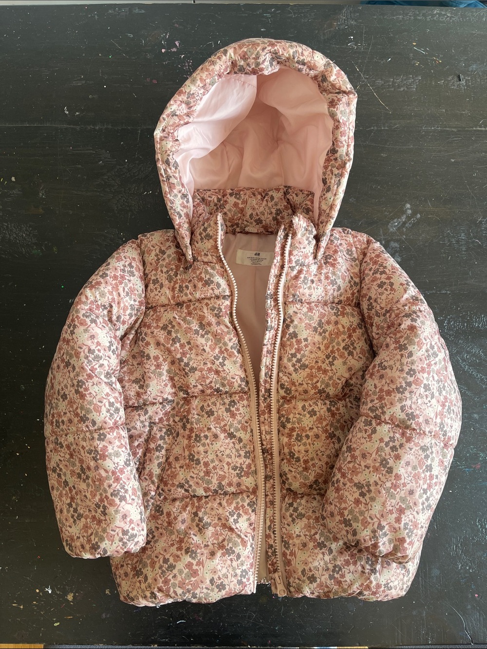 H&M Light Pink Floral Girls Puffer Jacket 5T-6